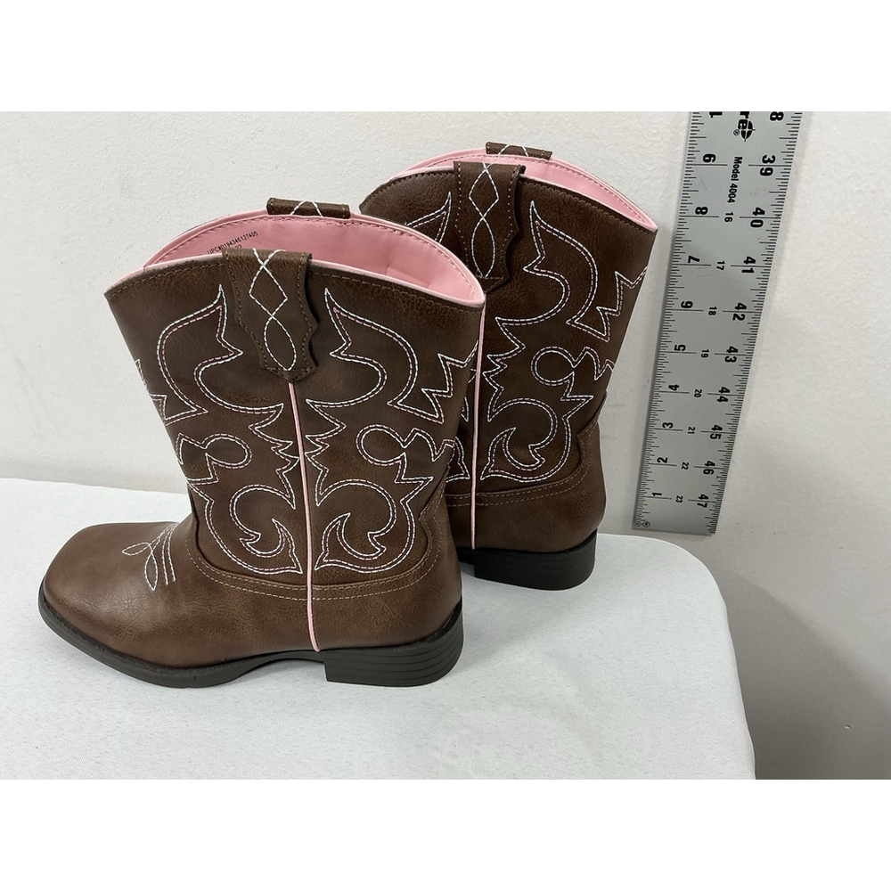 Girls NWT Wonder Nation Pull On Western Style Cowgirl Boots Size 3 Brown Pink - Picture 7 of 10